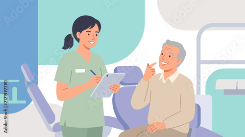 Dentist examining elderly patient's teeth, isolated on transparent background