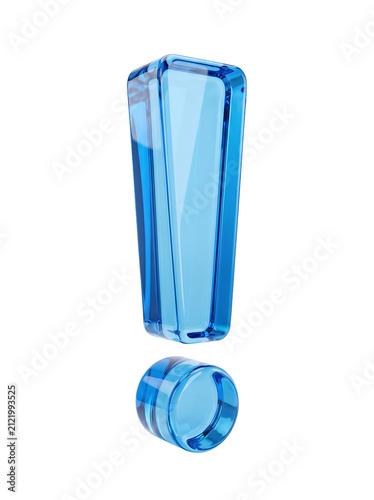 3D Glossy Blue Glass Exclamation Mark Alert Icon Isolated On Transparent Background