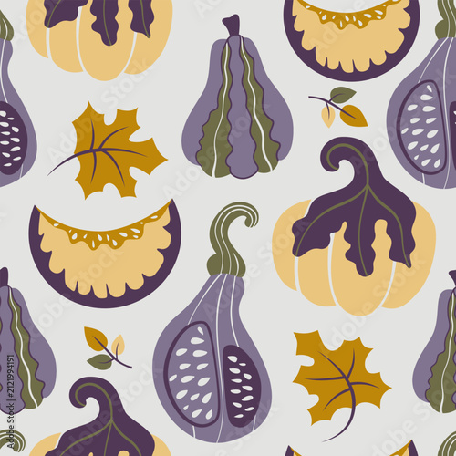 pumpkin vector fabric pattern silhouettes flat design and line art