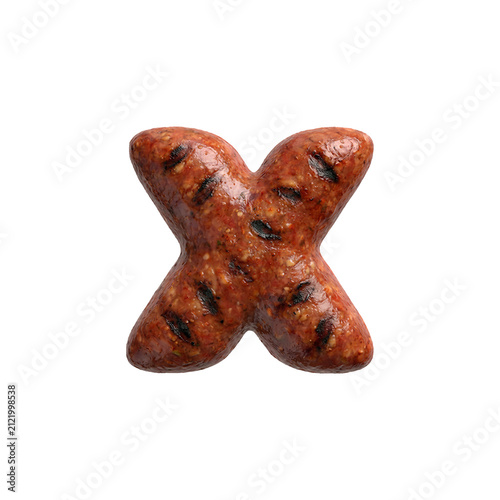 Merguez sausage letter X - Small Barbecue font isolated on white background. Perfect alphabet for creative illustrations related to Barbecue, Grilled meat, oriental cuisine...