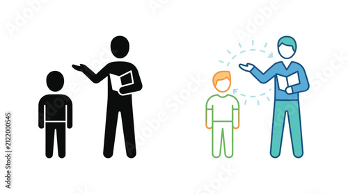 Teacher And Student Icon Set Flat Color And Silhouette Styles