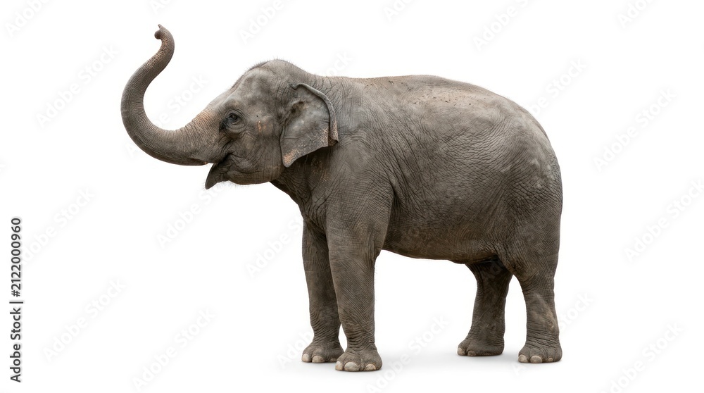 Obraz premium asian elephant lifting its trunk on isolated white background space