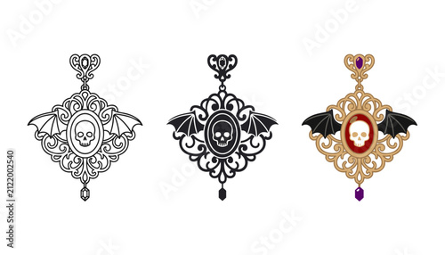 Foto Elegant silver and black filigree jewelry set with pendant and earrings