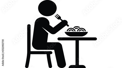 Person eating at table black silhouette icon on white background