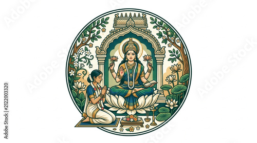 Fotografie Intricate Hindu Goddess Lakshmi Circular Illustration.