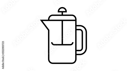 french press coffee maker vector icon line drawing for cafe menu branding or kitchen appliance web