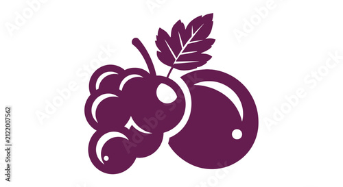 Quadro su tela Stylized purple grape bunch and plum icon