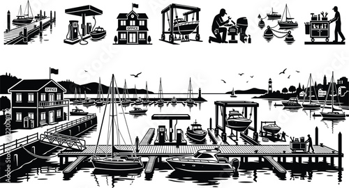 Dog Park Facilities and Outdoor Recreation Silhouette Collection Vector Illustration Set.eps