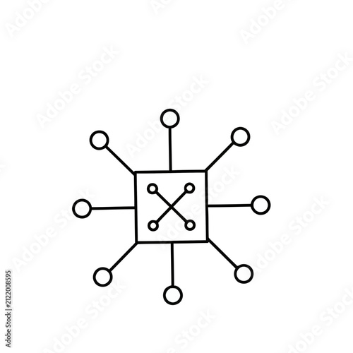 Abstract network diagram with central square and radiating circles