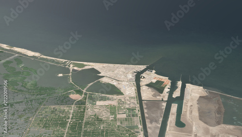 Foto Oblique aerial 3D illustration of Port Said, Egypt