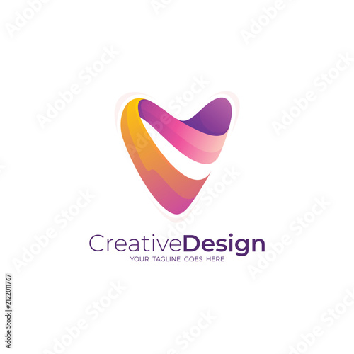 Abstract love care logo with charity design vector, 3d colorful style