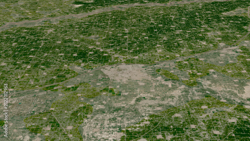 Oblique aerial 3D illustration of Okara, Pakistan