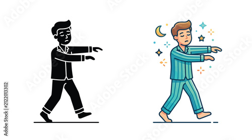 Fotografie Sleepwalking man illustration colorful vector graphic on white background