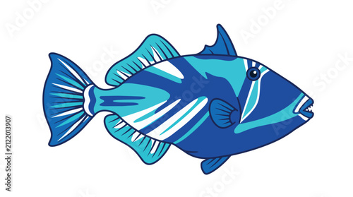 Vibrant Blue Tropical Triggerfish Illustration for Marine Life and Undersea Aquatic Nature Design Themes Isolated