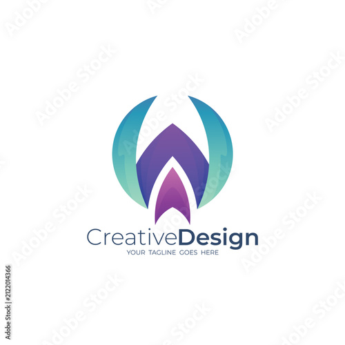 Abstract letter W logo with circle design combination , w and arrow logos