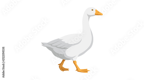 White Domestic Goose Standing Isolated on Plain Background Illustration for Farm Animal and Poultry Designs