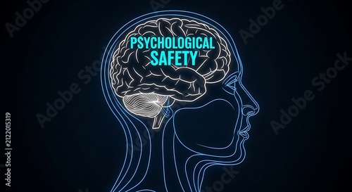 A human head outline showing psychological safety text inside the brain
