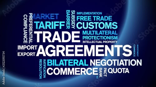 Trade Agreements animated word cloud-animation tag kinetic typography seamless loop.