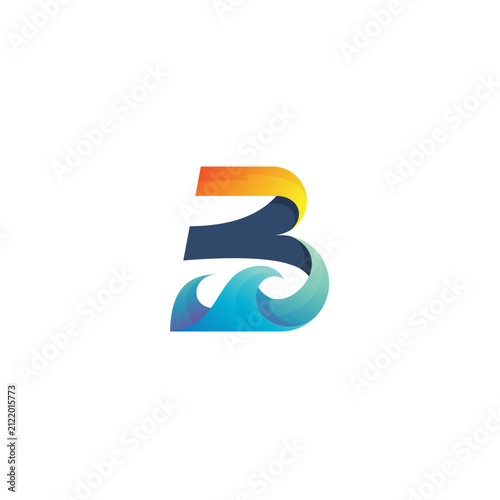 B logo, sea and ocean logo with simple design template, water wave logos