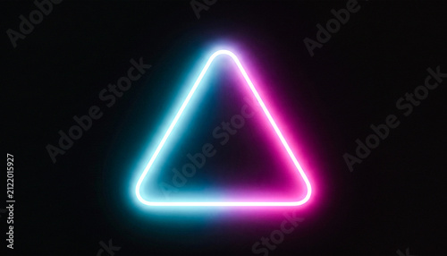 Cuadro en lienzo Pink and cyan neon triangle shape glowing brightly on black background abstract