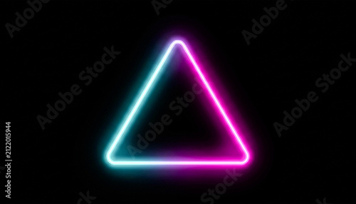 Bild auf Leinwand Pink and cyan neon triangle shape glowing brightly on black background abstract