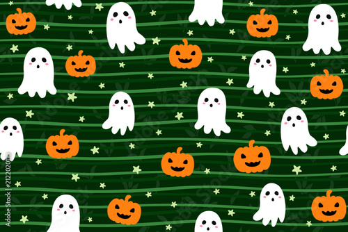 Orange Halloween Ghost and Pumpkin Pattern