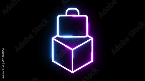 Neon glowing box and luggage briefcase icon animation for digital marketing motion graphic.