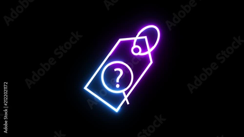 Neon glowing price tag with question mark animation showing mystery sale discount concept.