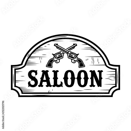 Obraz na plátně Vintage western saloon sign with crossed revolvers and wooden texture in black a