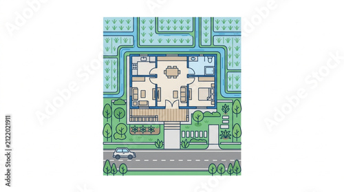 Modern residential house floor plan illustration.