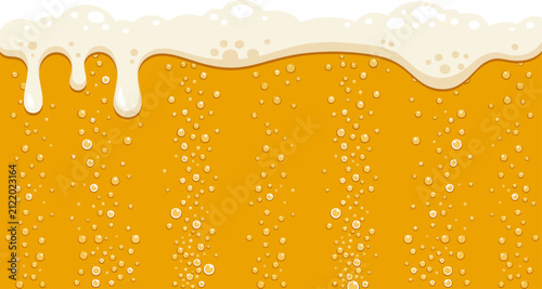 Fresh golden beer texture with bubbles and white foam dripping down in a close up view Vector