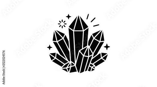 Vector illustration of crystal cluster vector icon black gemstone magic mineral illustration on a transparent background