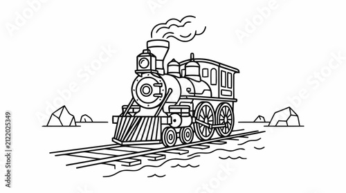 Canvastavla Old steam locomotive chugging along the train tracks with smoke coming from its smokestack