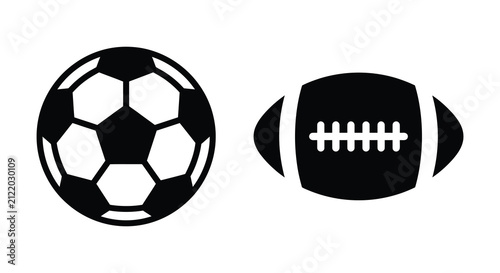 Soccer ball and american football silhouettes on a white background simple graphic design