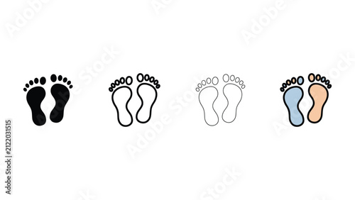 Footprints icon set. Human bare feet steps and travel symbol.