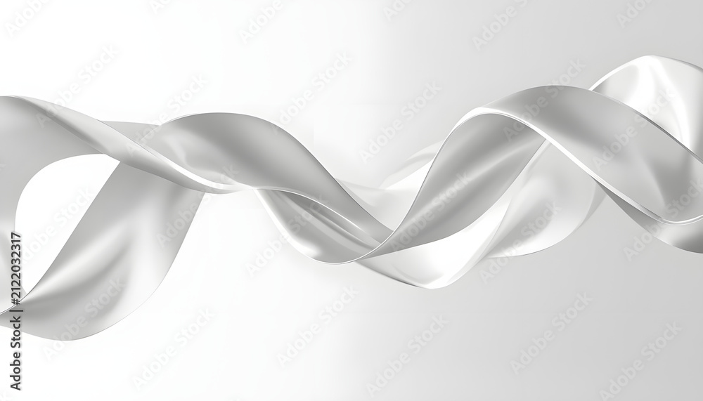Obraz premium Abstract Silver Metallic Fabric Waves with Smooth Draped Folds on a Clean White Background