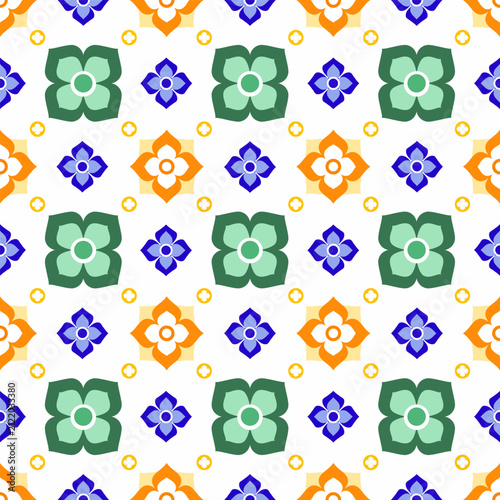 Modern Thai  Asian Flower Tile Seamless Pattern