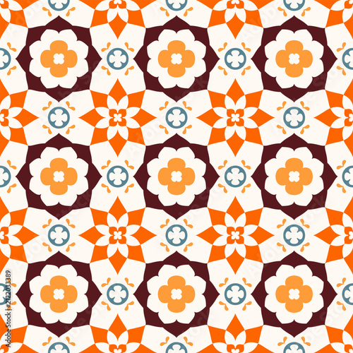 Retro Orange Floral Ceramic Tile mosaic Pattern