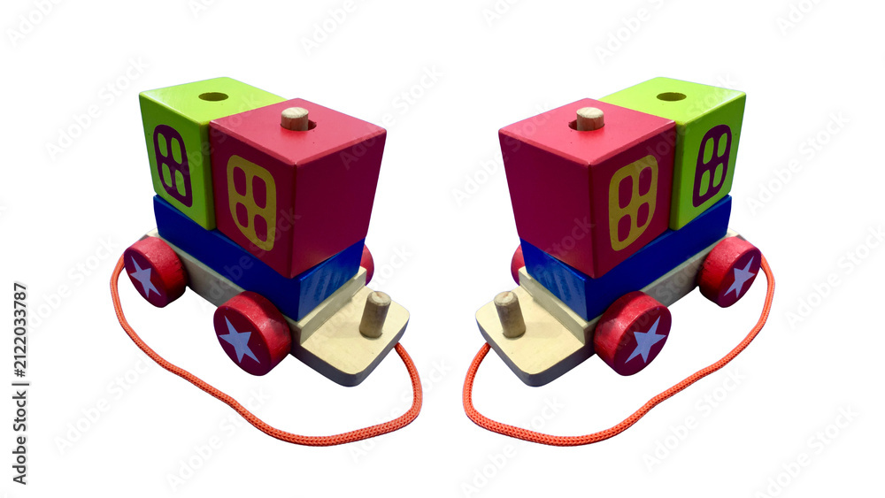 Naklejka premium Wooden Pull-Along Train Toy for Early Childhood Development and Occupational Therapy Isolated on transparant background
