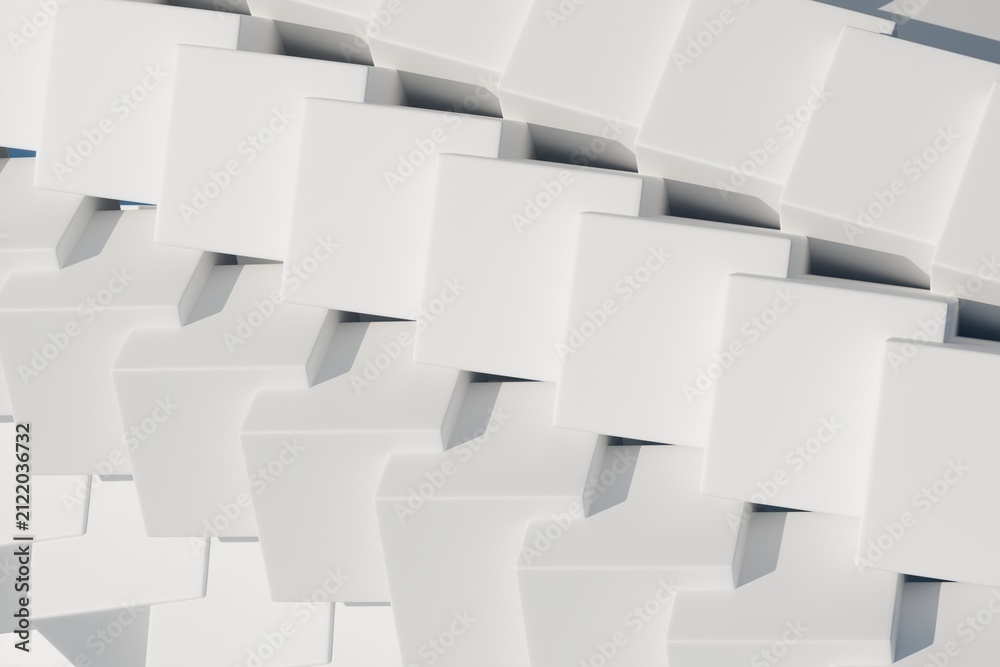 Obraz premium 3d white geometric blocks with soft shadows. minimal abstract background for modern advertising. 3d render.