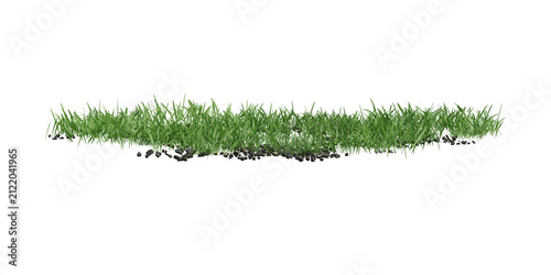 Isolated patch of 3d green grass with dark soil at the base, representing nature and growth, perfect for landscaping or ecological themes