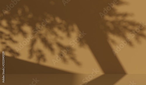 Soft brown background with abstract shadow patterns from tree branches and geometric shapes, creating a tranquil mood, abstract overlay