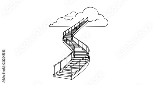 Conceptual illustration of a winding stairway to success and heaven