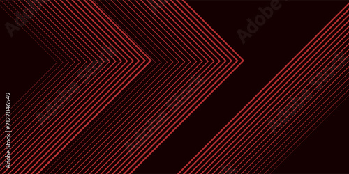 Abstract red neon arrow light glow background. Futuristic cyber laser line motion banner for casino. Dynamic techno perspective beam 3d graphic design. Cool party power and energy boost led tunnel