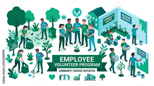 Group of people volunteering together outside.