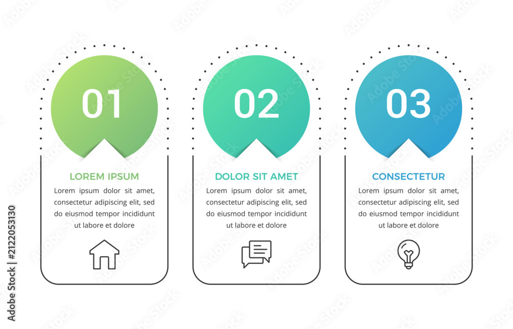 Obraz premium Infographic flow chart template, featuring three vertical options or steps with colorful circle badges and text placeholders