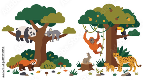 Photography Jungle and forest animals vector illustration set isolated on white