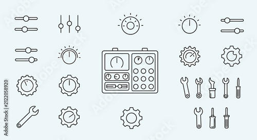 Collection of various mechanical tools icons.