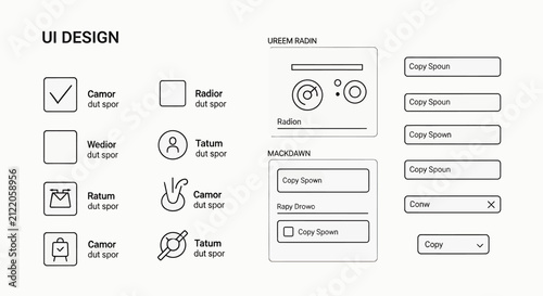 User interface design elements and buttons.