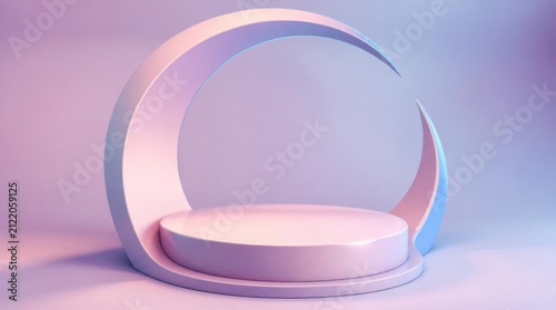 Minimalist pink podium with curved arch for product presentation